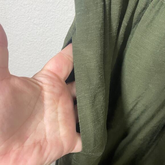 By Anthropologie Medium Nicole Linen Puff Sleeve Shift Dress Green Button Up - Picture 8 of 13